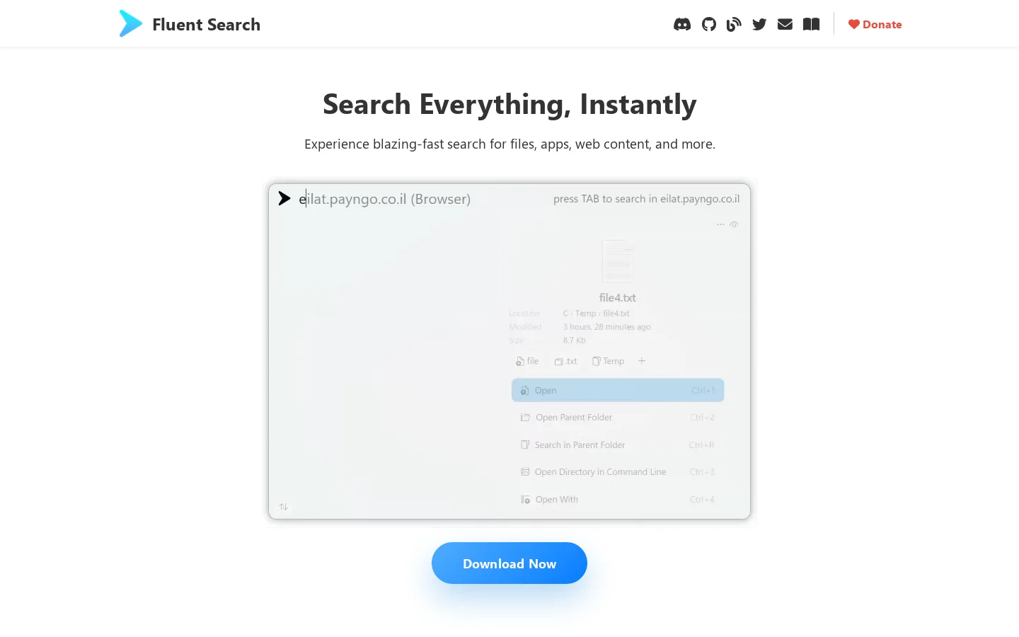 Fluent Search Homepage screenshot