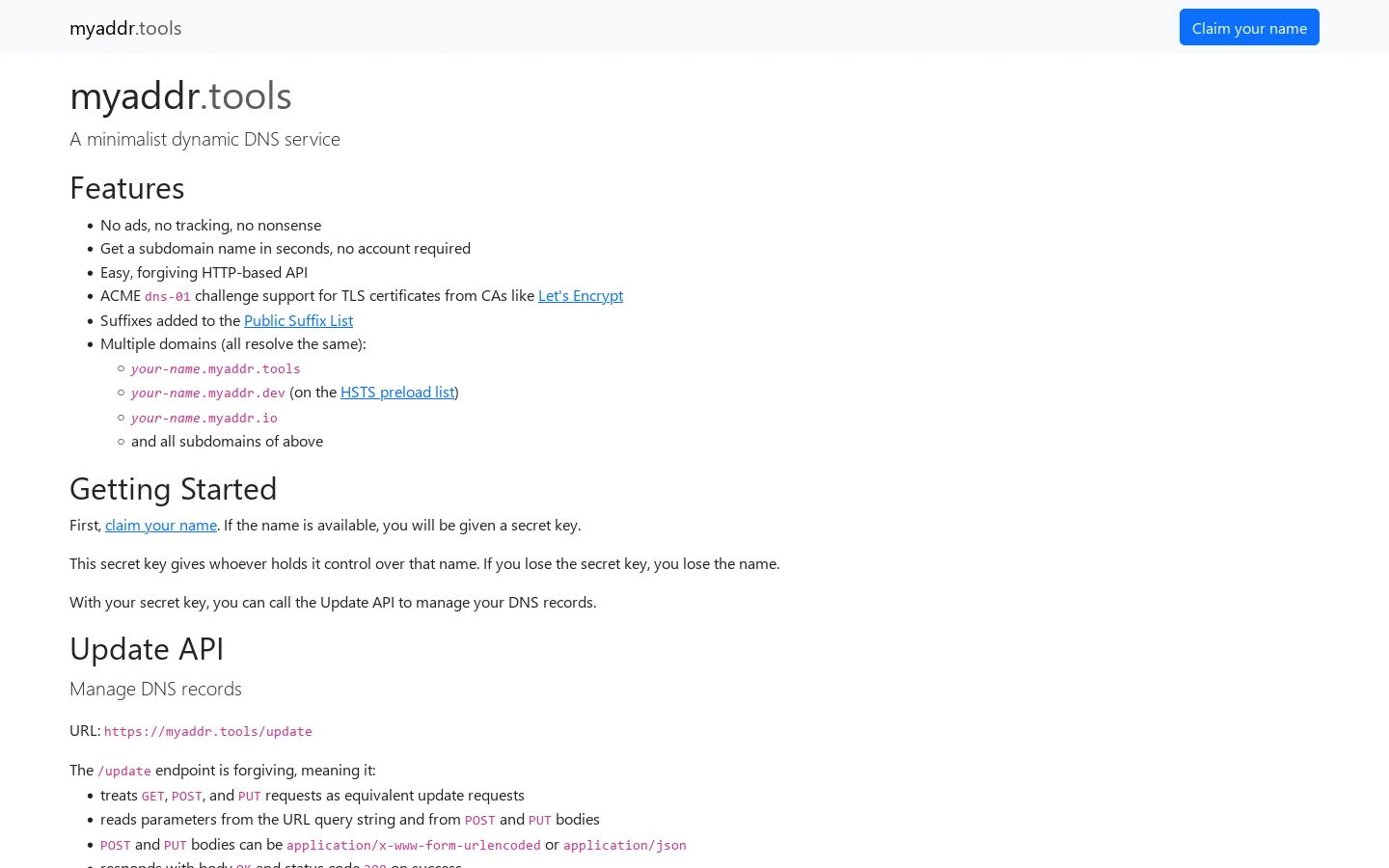 myaddr.tools Homepage screenshot