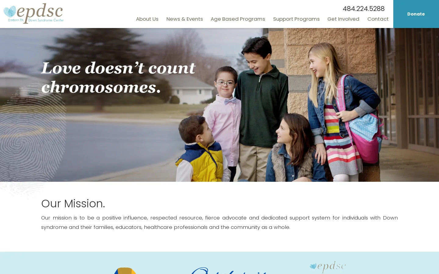 Love doesn't count chromosomes. - Eastern PA Down Syndrome Center Homepage screenshot