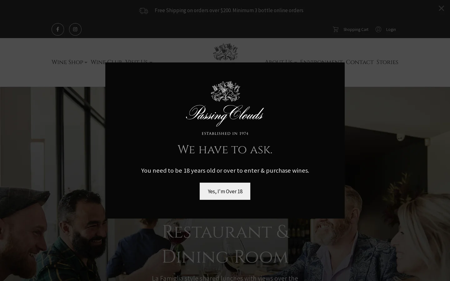 Passing Clouds Winery Homepage screenshot