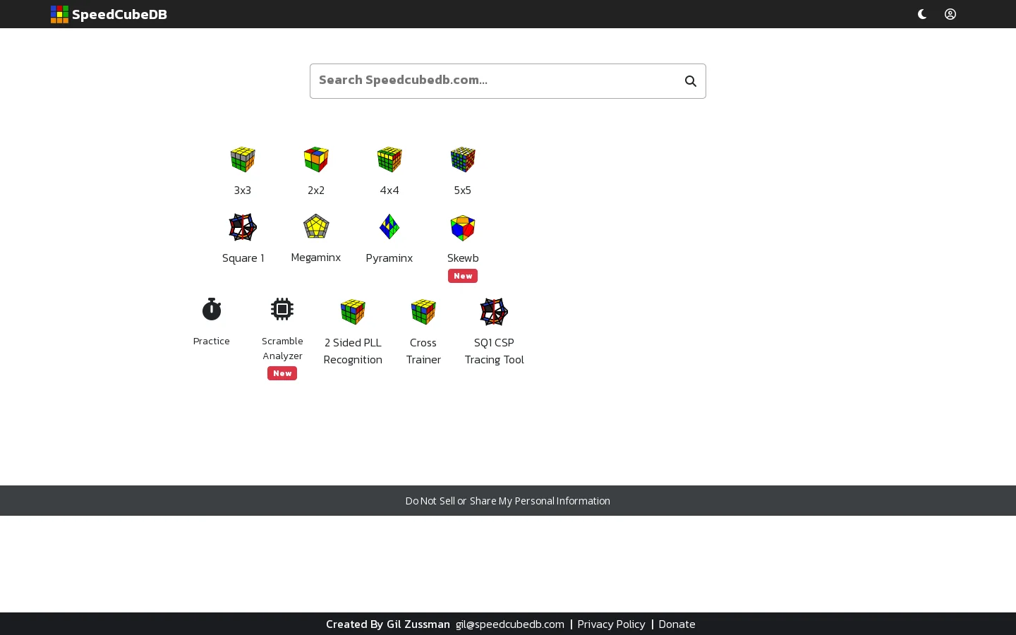 Speed Cube Database Homepage screenshot