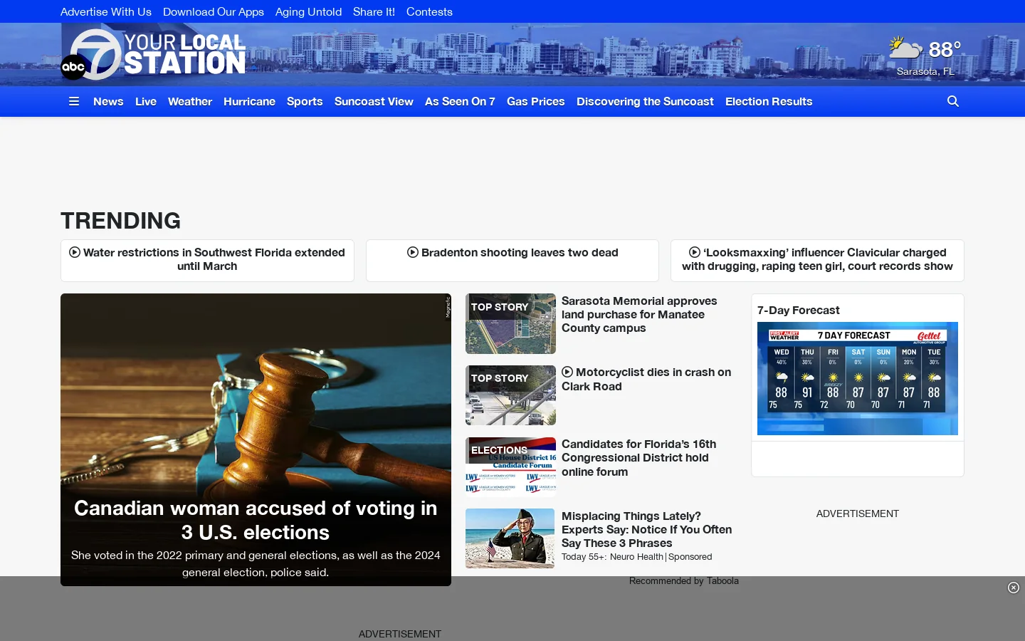 ABC7 WWSB | Sarasota, Florida News and Weather Homepage screenshot