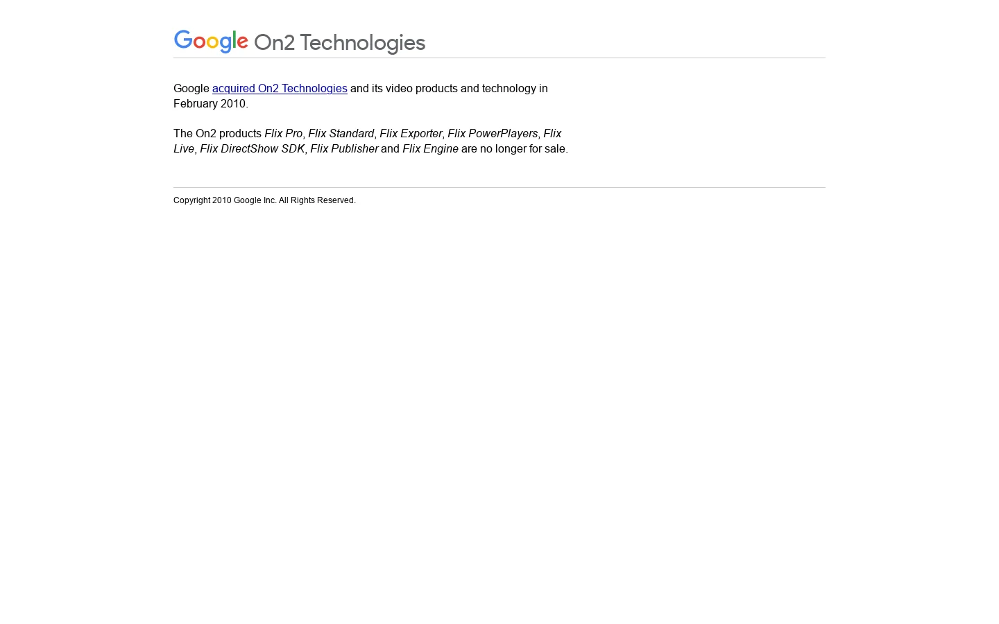 On2 Technologies Homepage screenshot