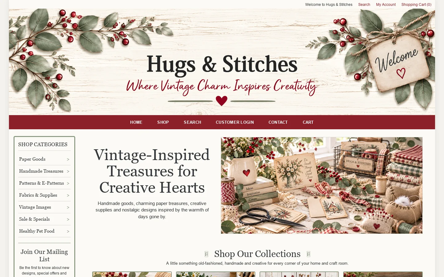 Hugs & Stitches | Vintage Charm & Handmade Treasures Homepage screenshot
