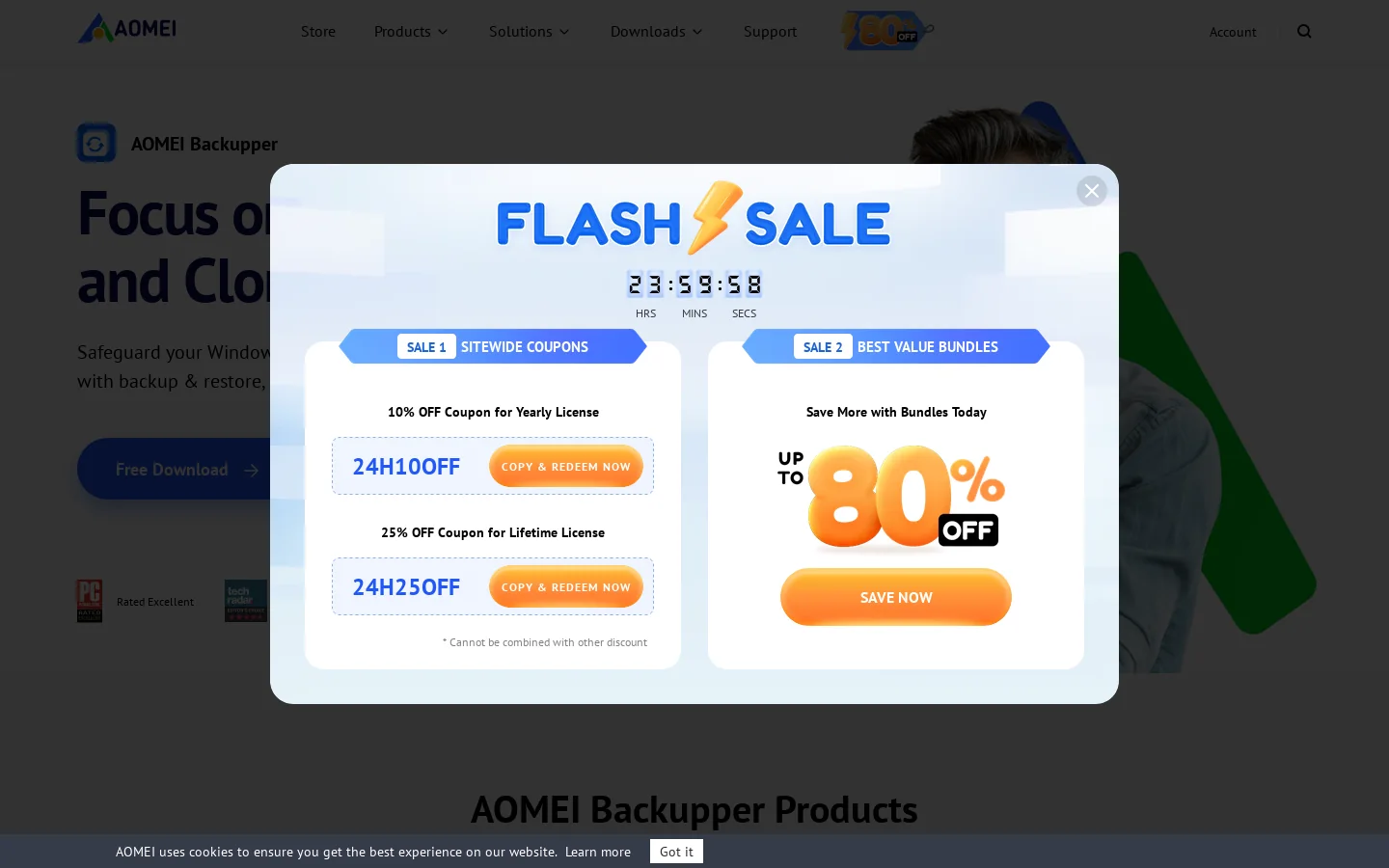 #1 Easy Windows Backup, Cloning and Sync Software | AOMEI Backupper Homepage screenshot