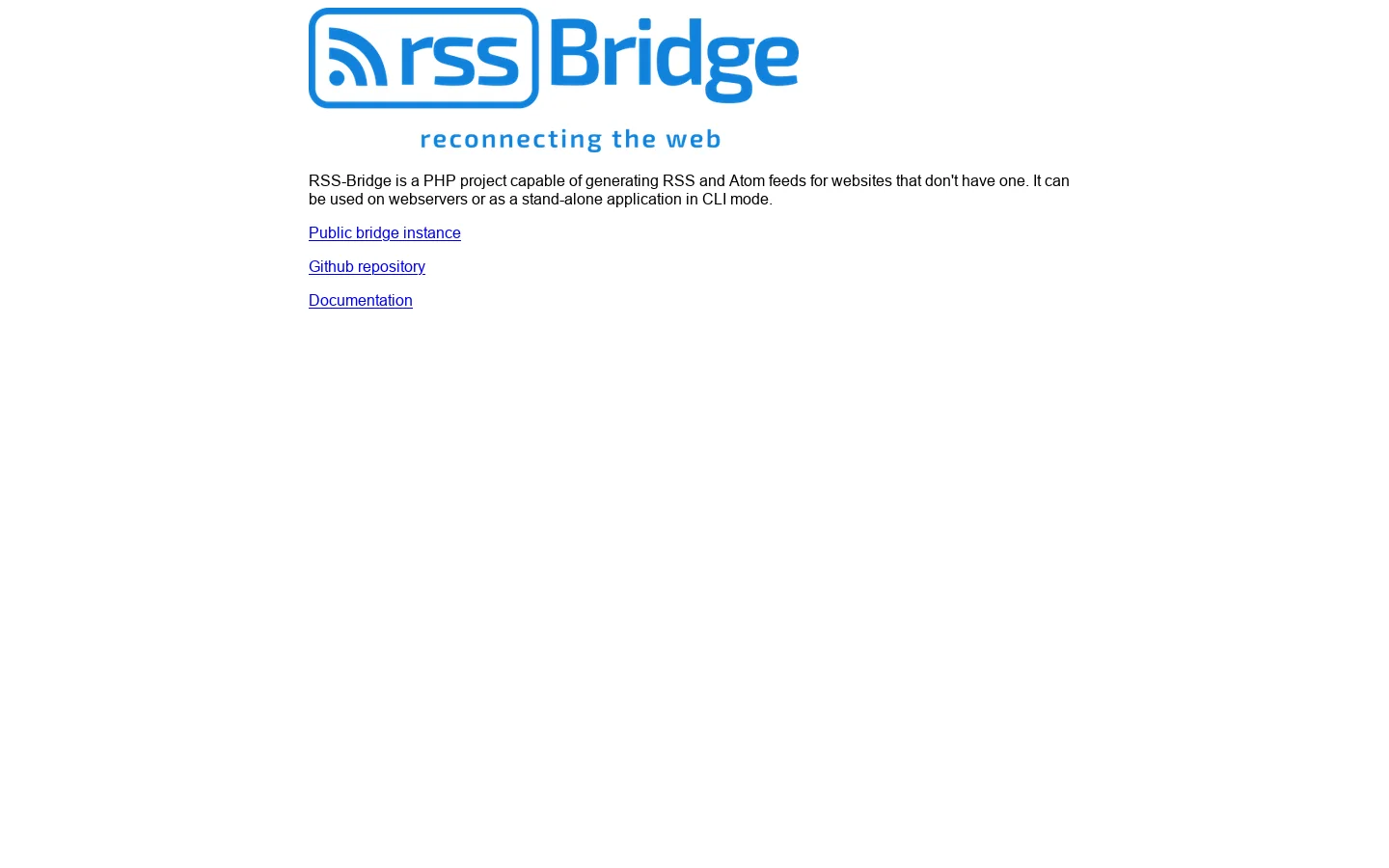 rss-bridge.org Homepage screenshot