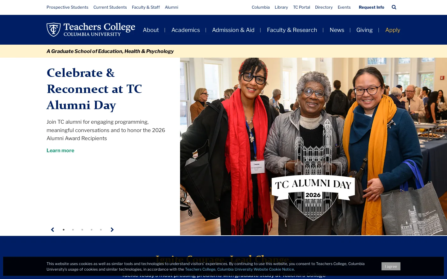 Teachers College - Columbia University Homepage screenshot