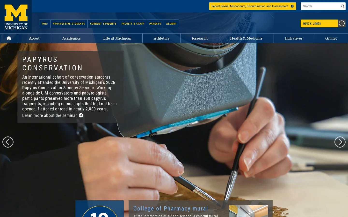 University of Michigan Homepage screenshot