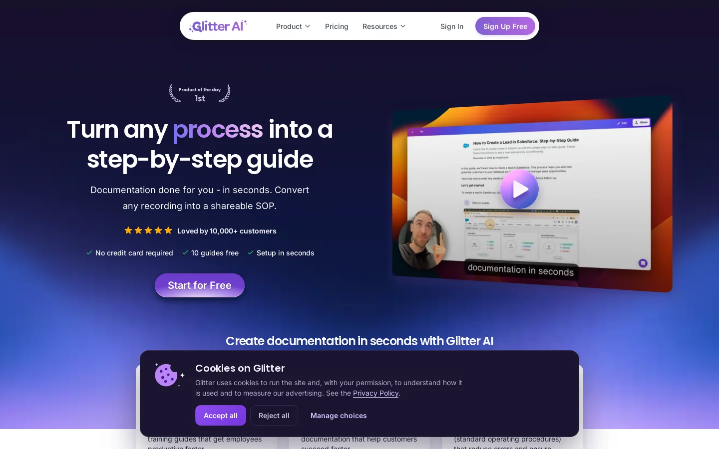 Glitter AI Homepage screenshot