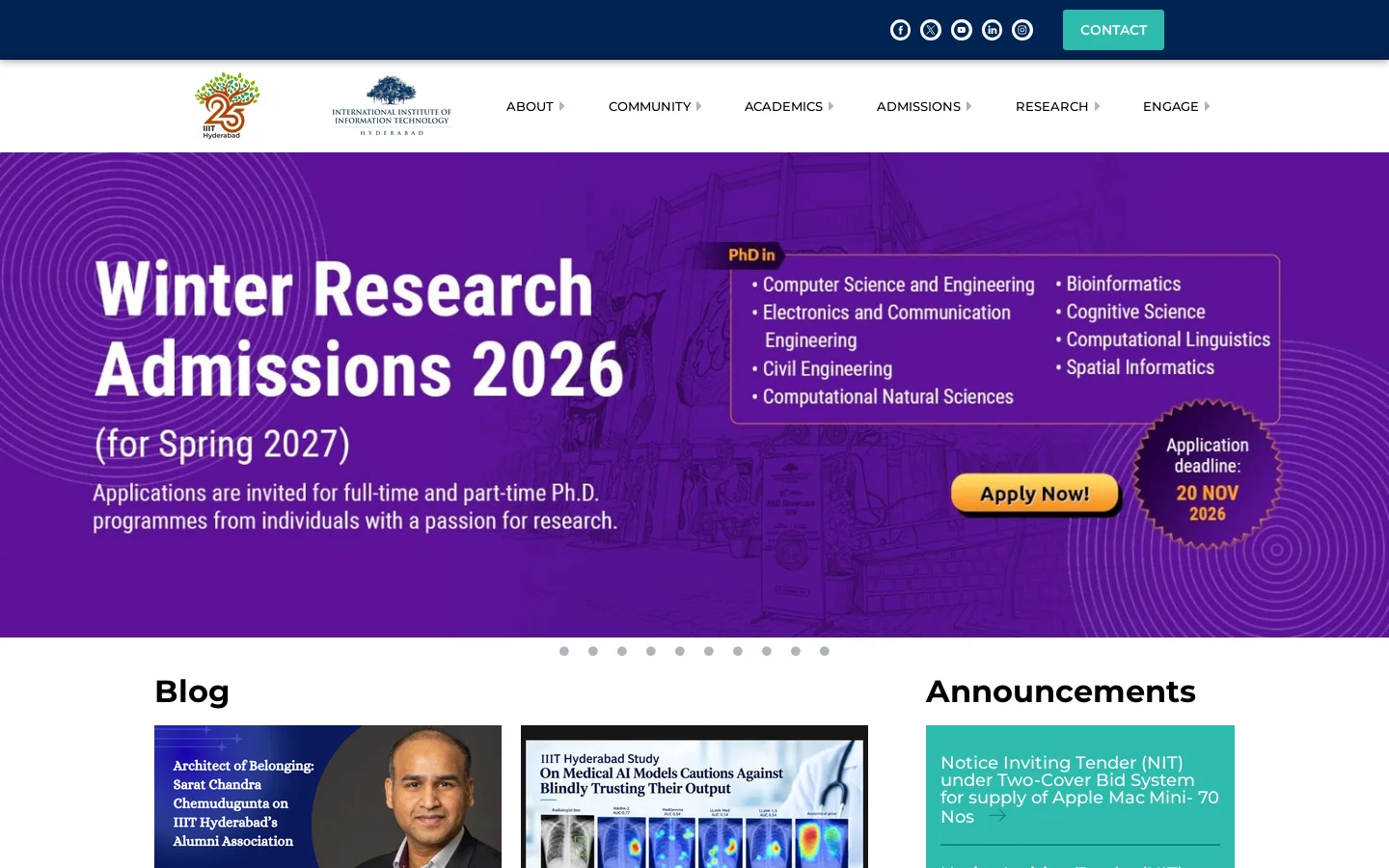 IIIT Hyderabad Homepage screenshot