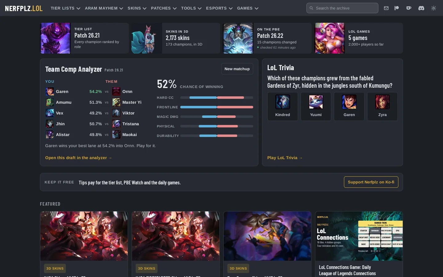 NERFPLZ.LOL Homepage screenshot