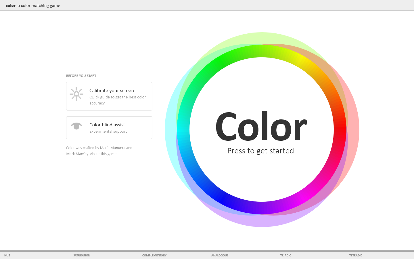 Color Game Homepage screenshot