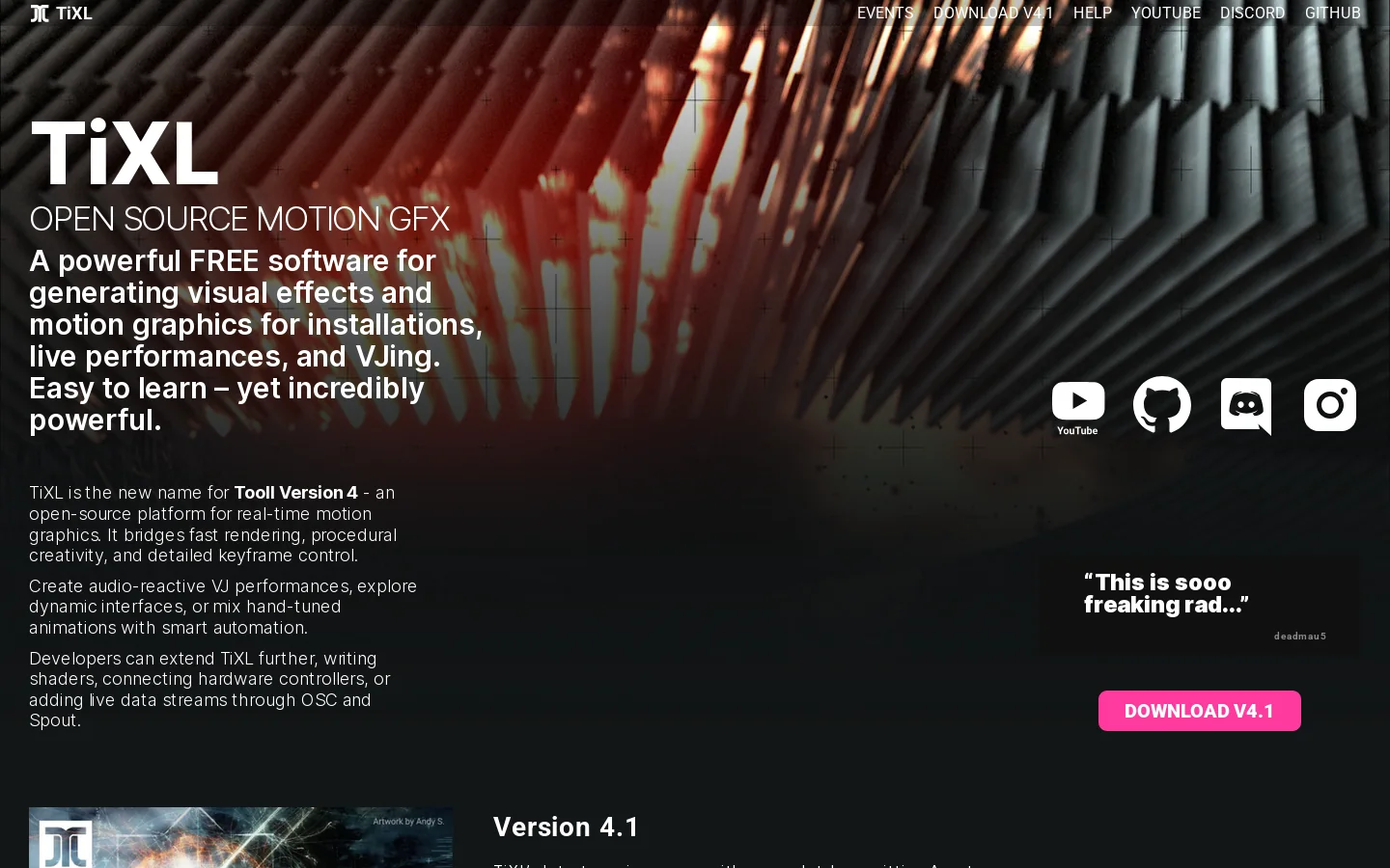 TiXL Homepage screenshot