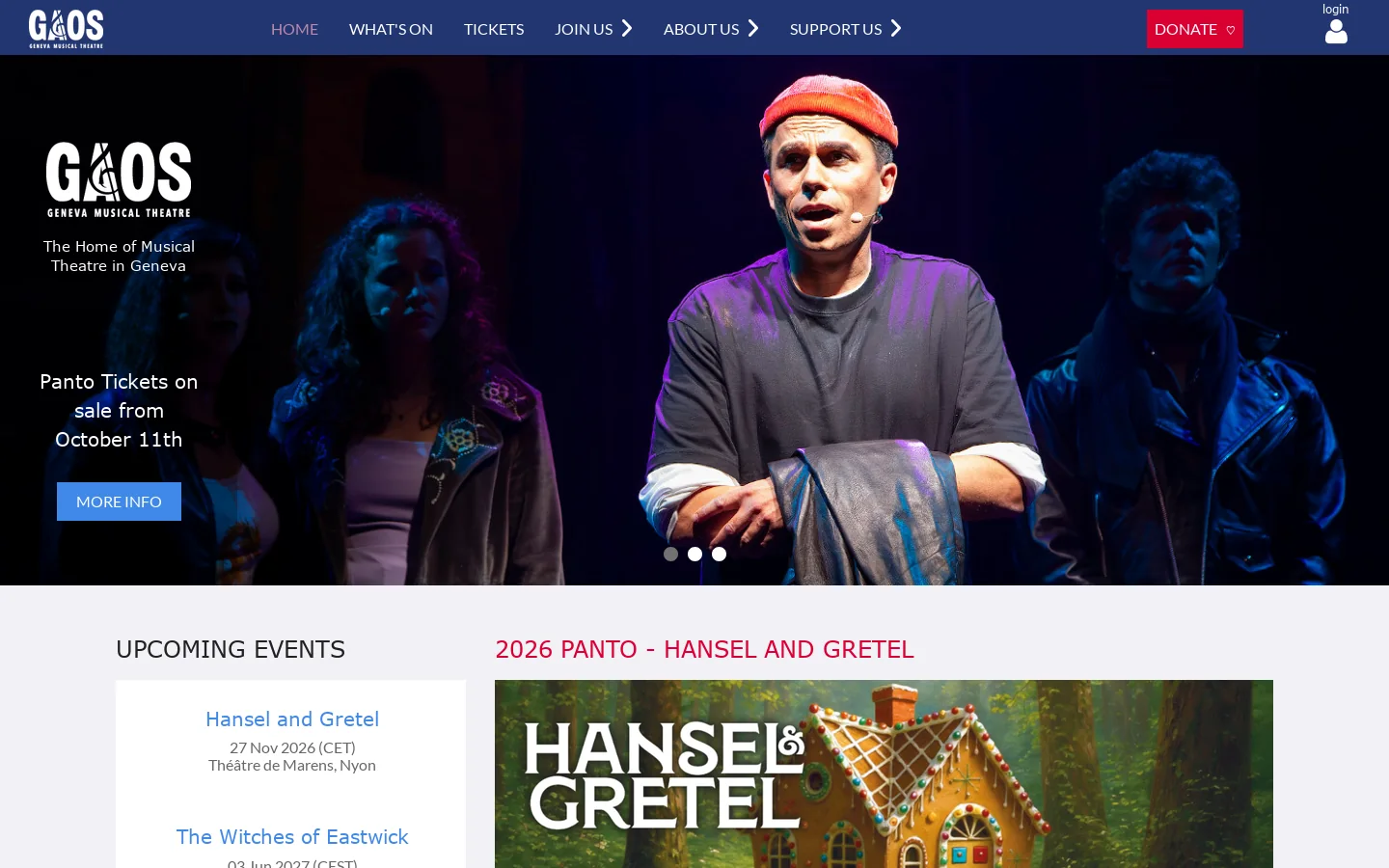 GAOS Geneva Musical Theatre Homepage screenshot