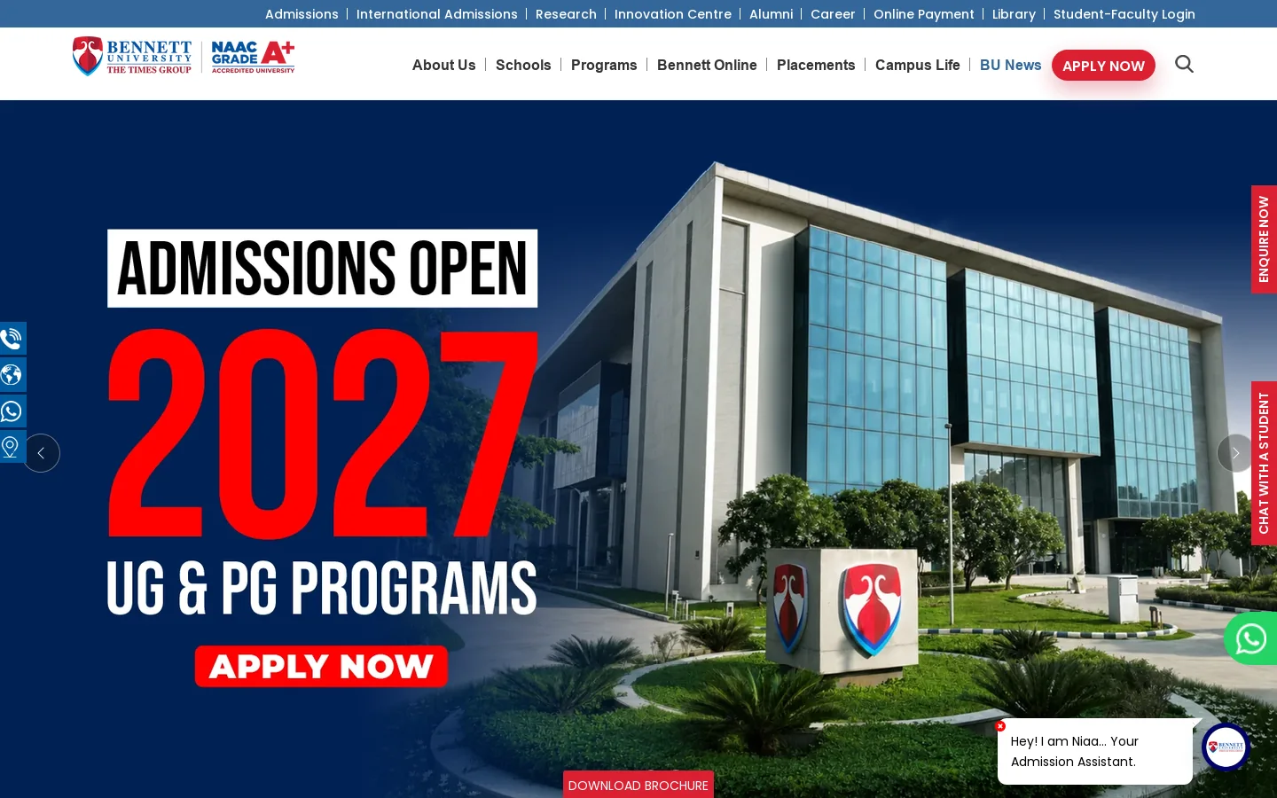 Bennett University Homepage screenshot