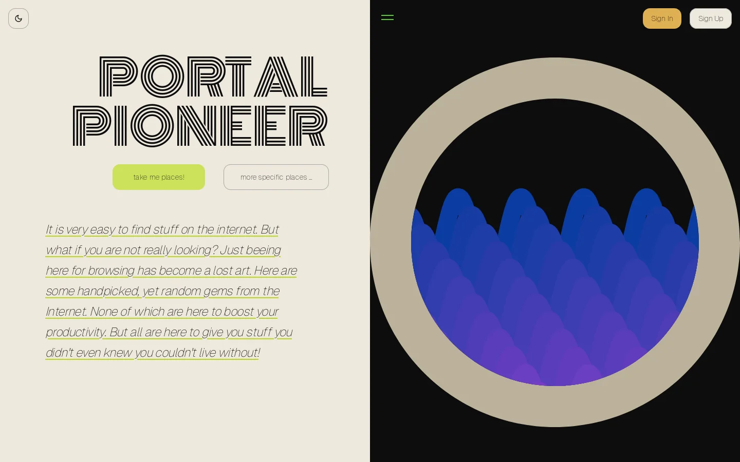 Portal Pioneer Homepage screenshot