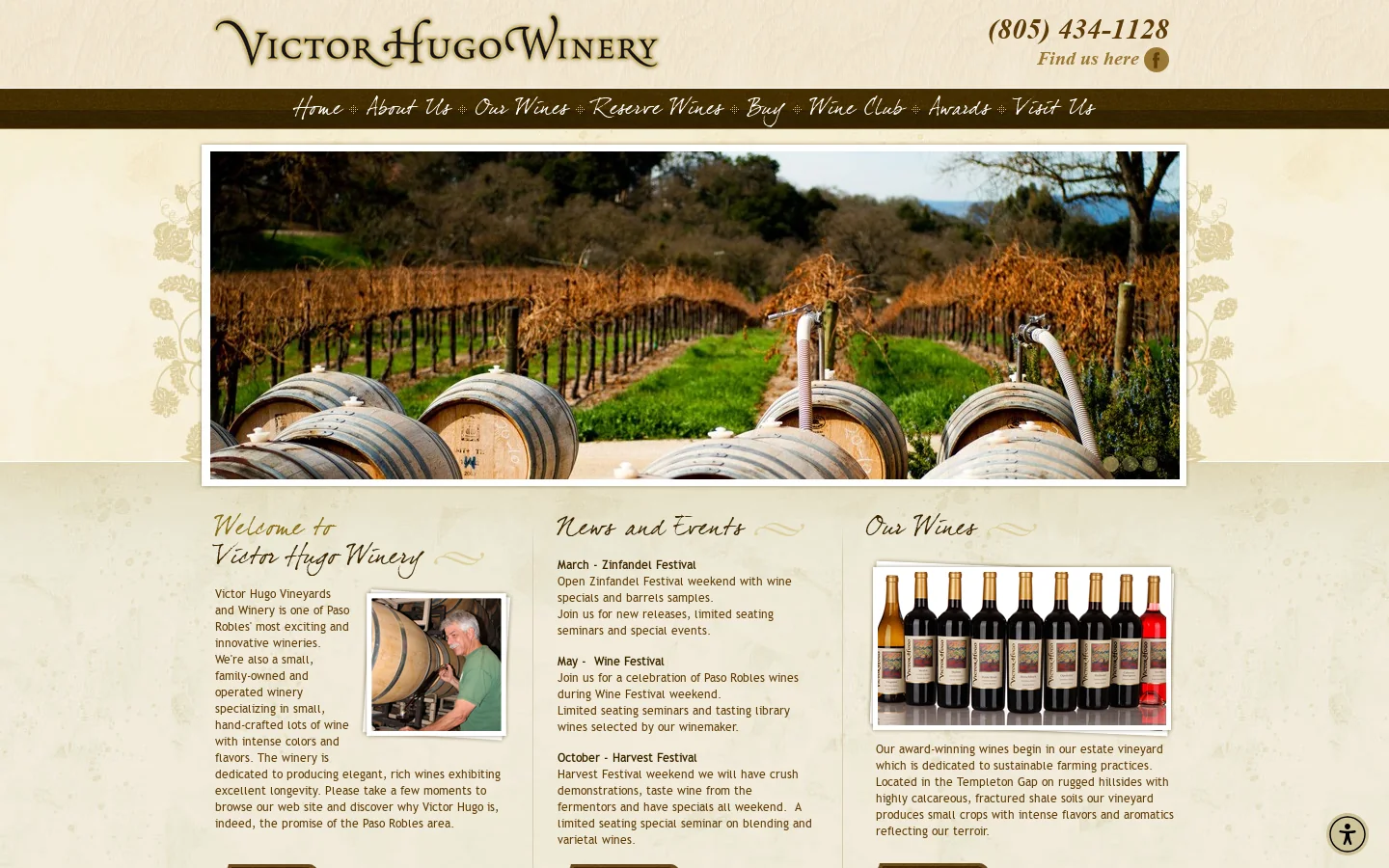 Victor Hugo Winery Homepage screenshot