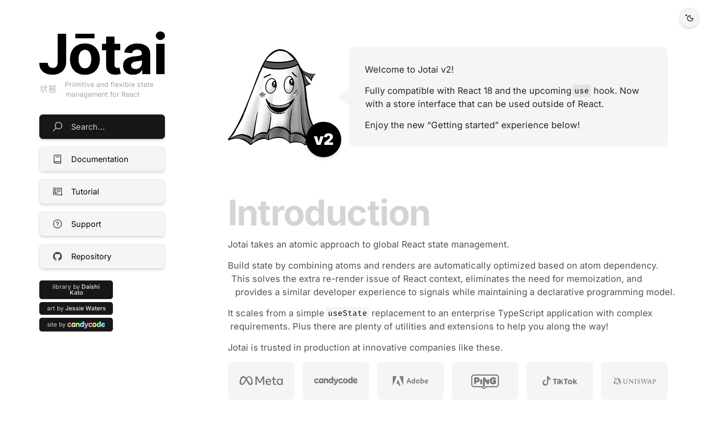 Jotai, primitive and flexible state management for React Homepage screenshot