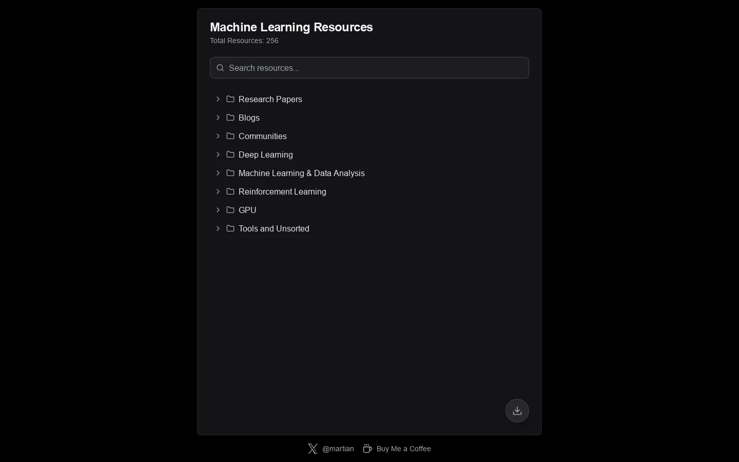 ML Resources Homepage screenshot