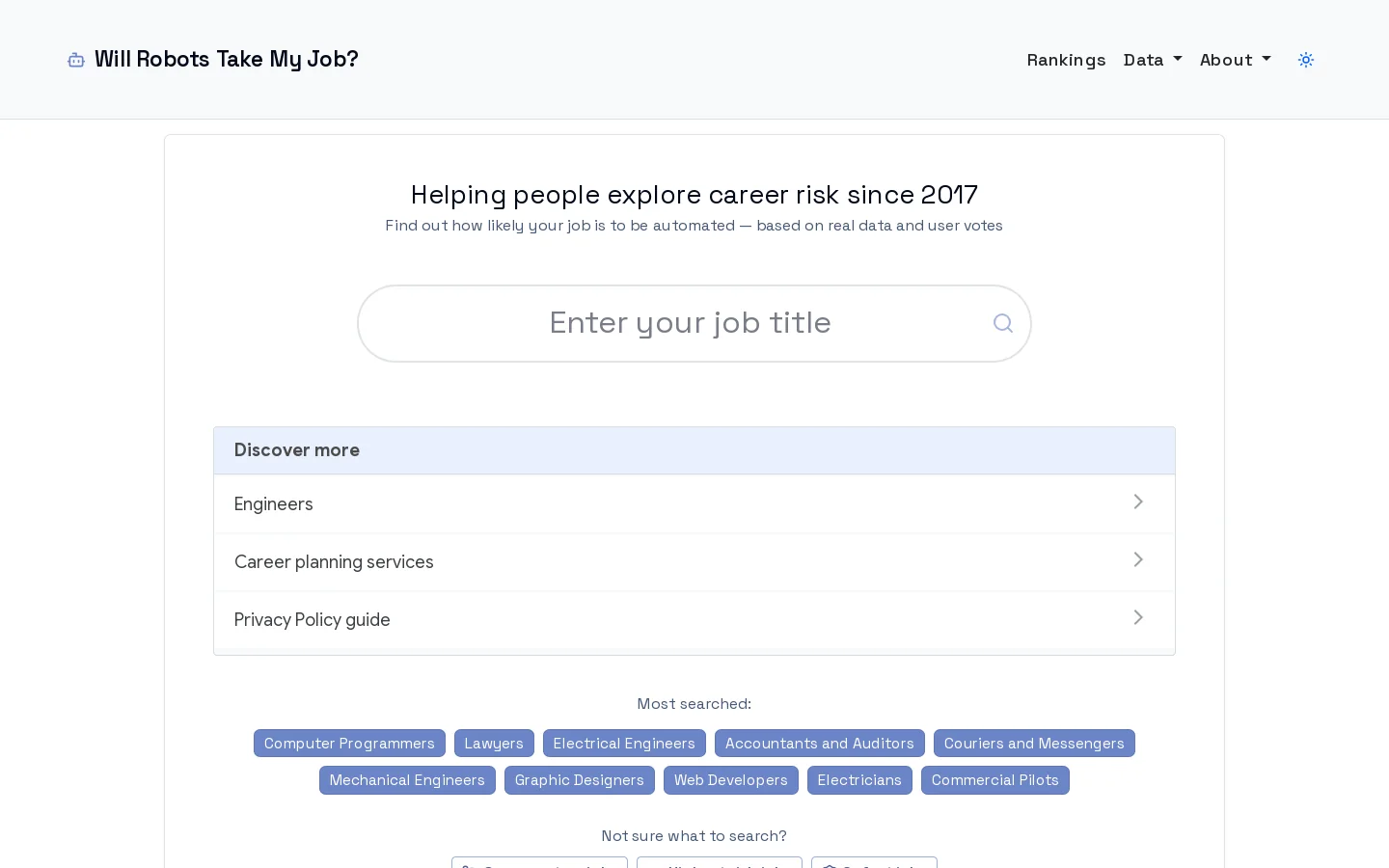 Will Robots Take My Job? Homepage screenshot
