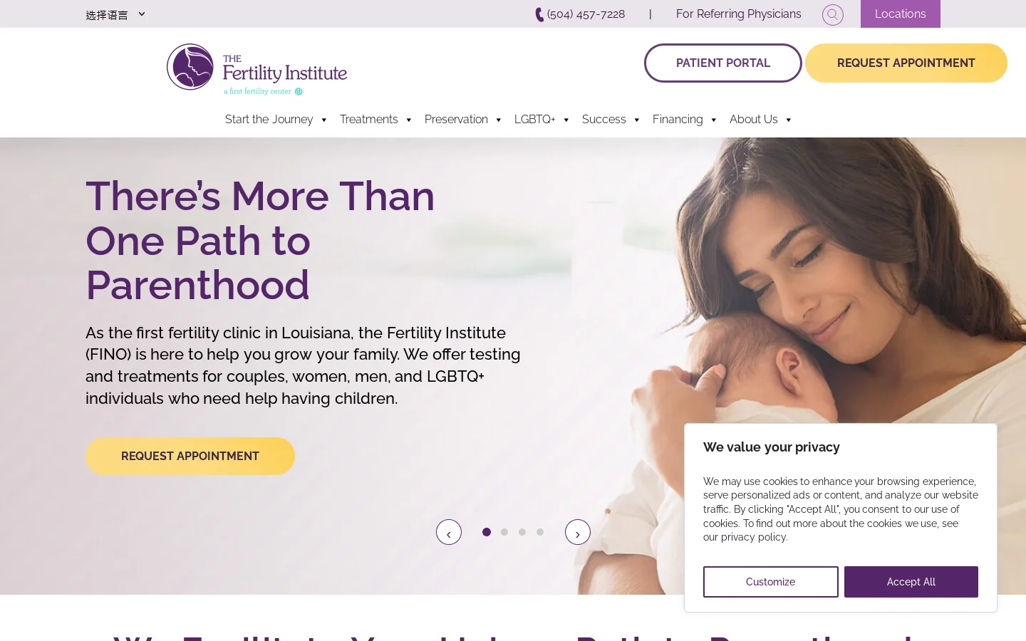 Leading Fertility Clinic in Louisiana | The Fertility Institute of New Orleans Homepage screenshot