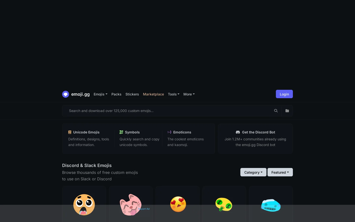 Discord Emojis | Discord & Slack Emoji List Homepage screenshot