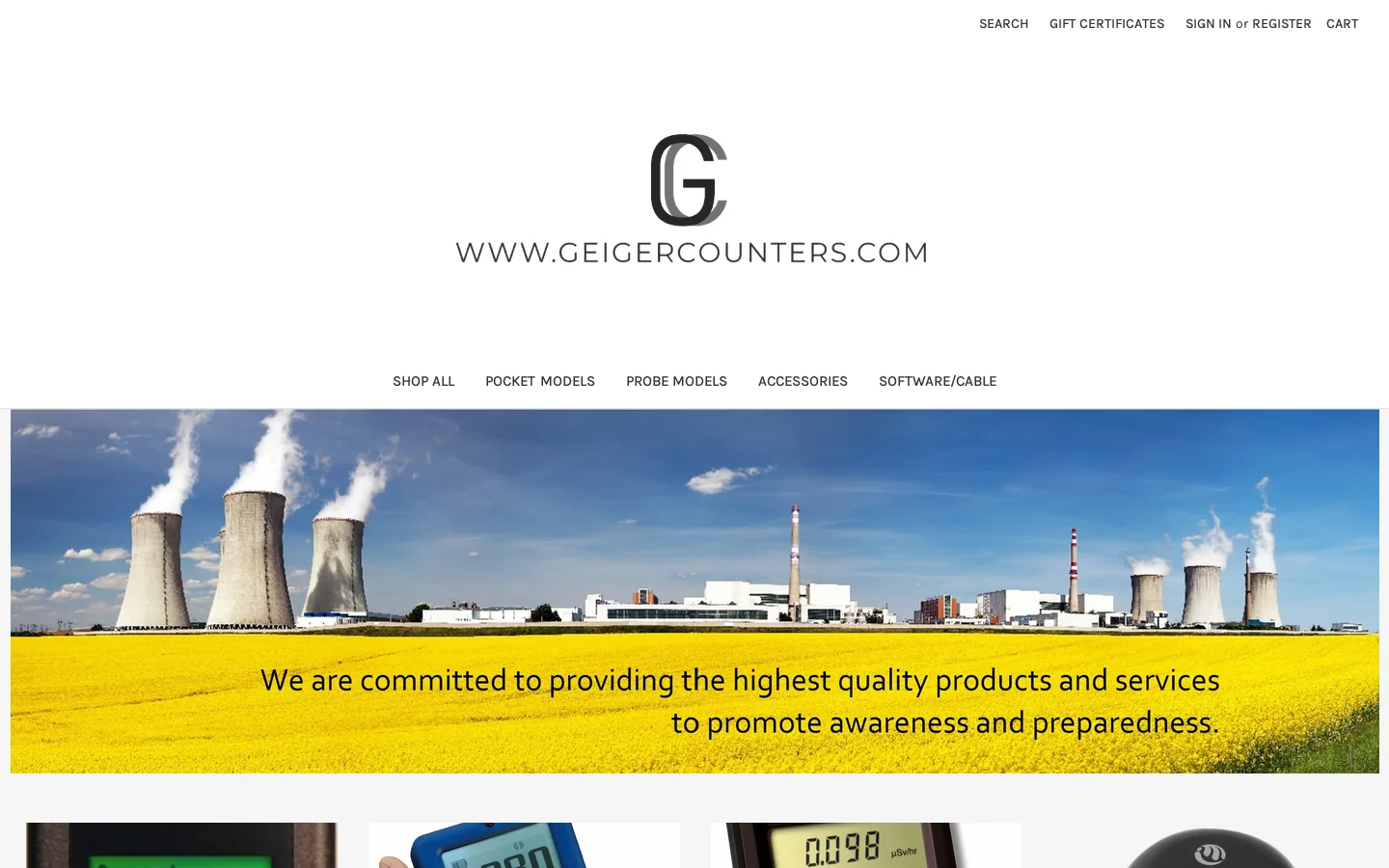 GeigerCounters.com Homepage screenshot