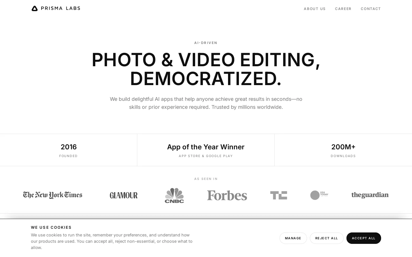 Prisma Labs — AI photo & video editing Homepage screenshot