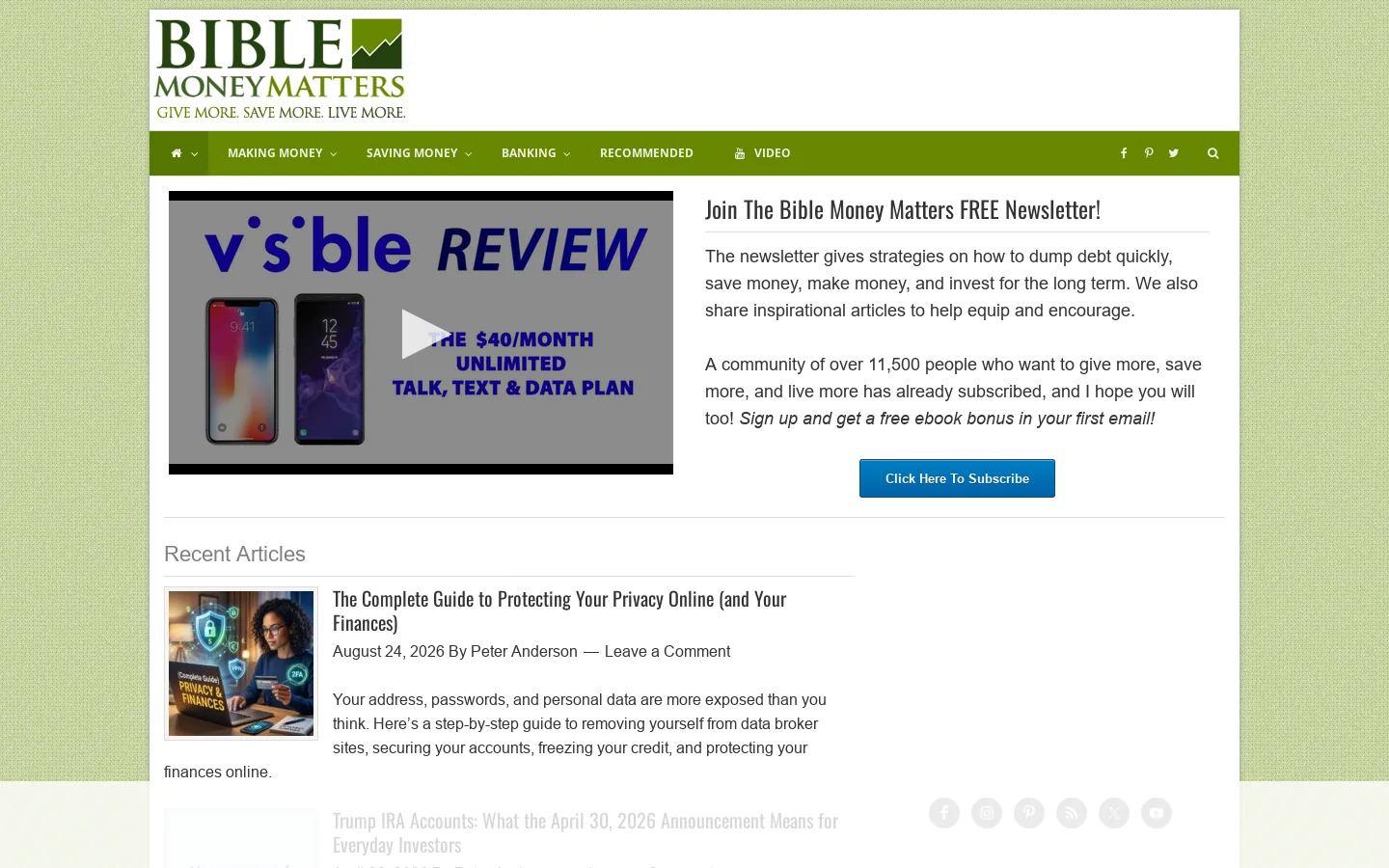 Bible Money Matters Homepage screenshot