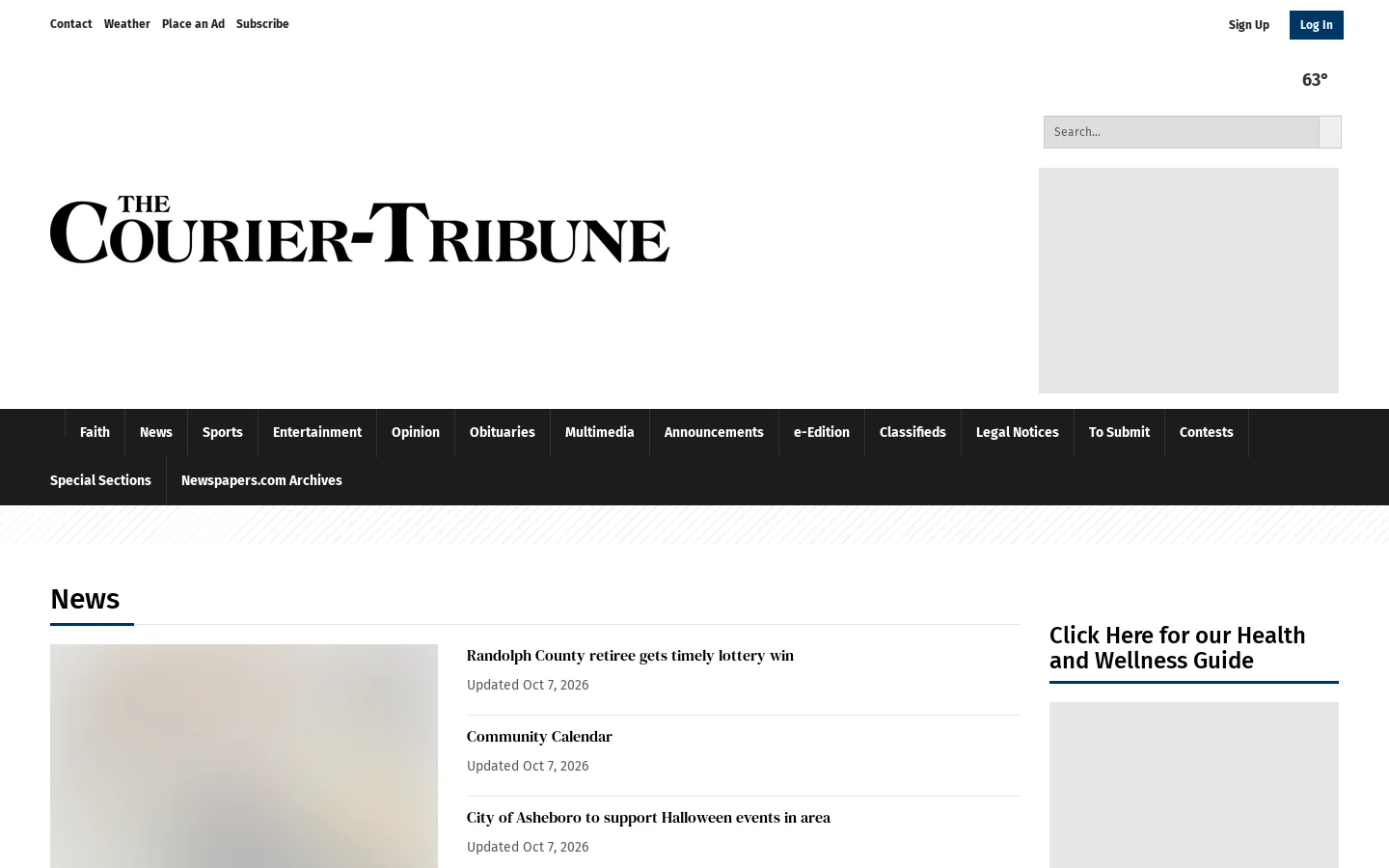 courier-tribune.com Homepage screenshot