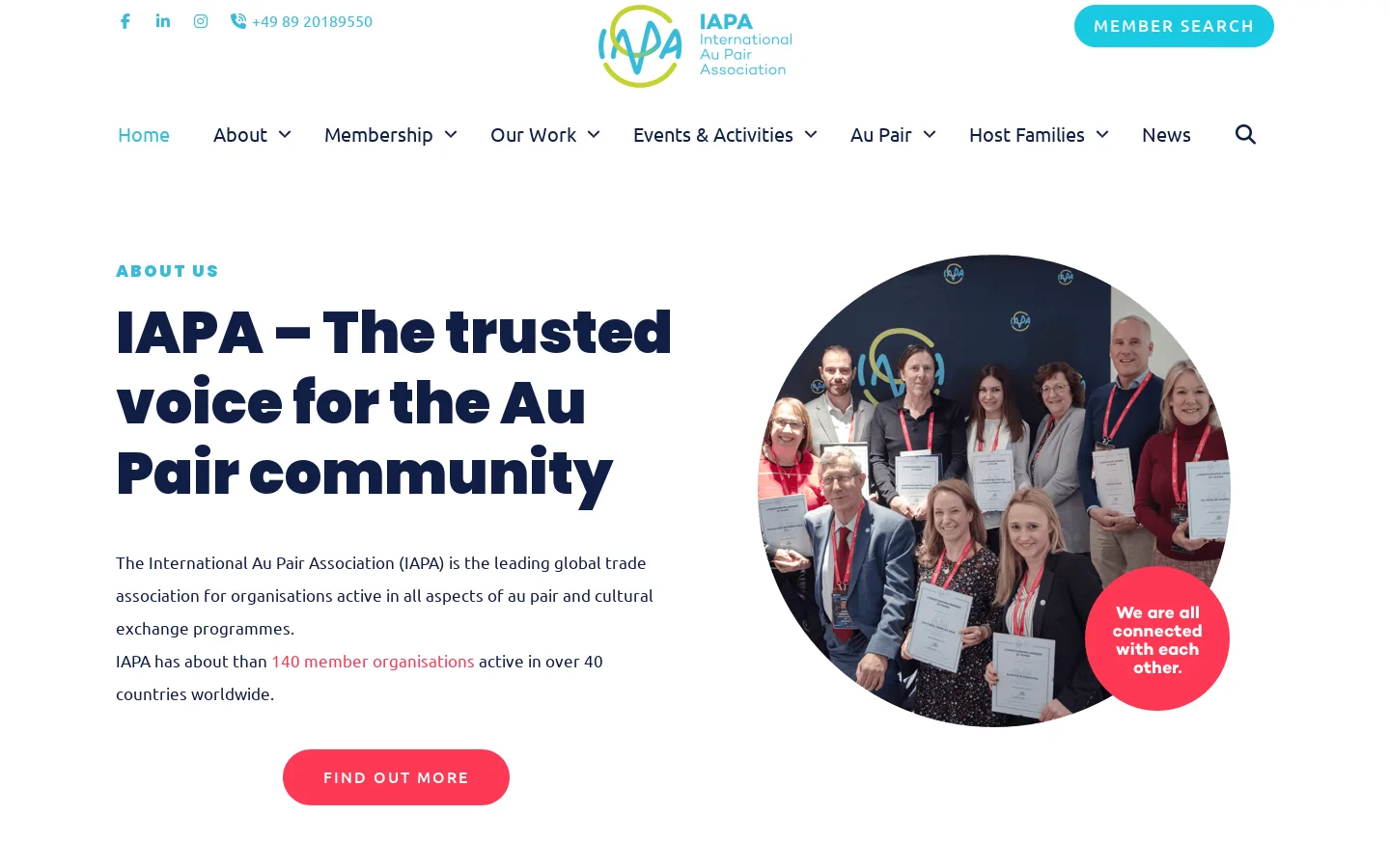International Au Pair Association Homepage screenshot