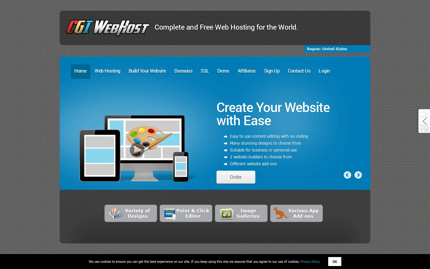 CGI WebHost Homepage screenshot