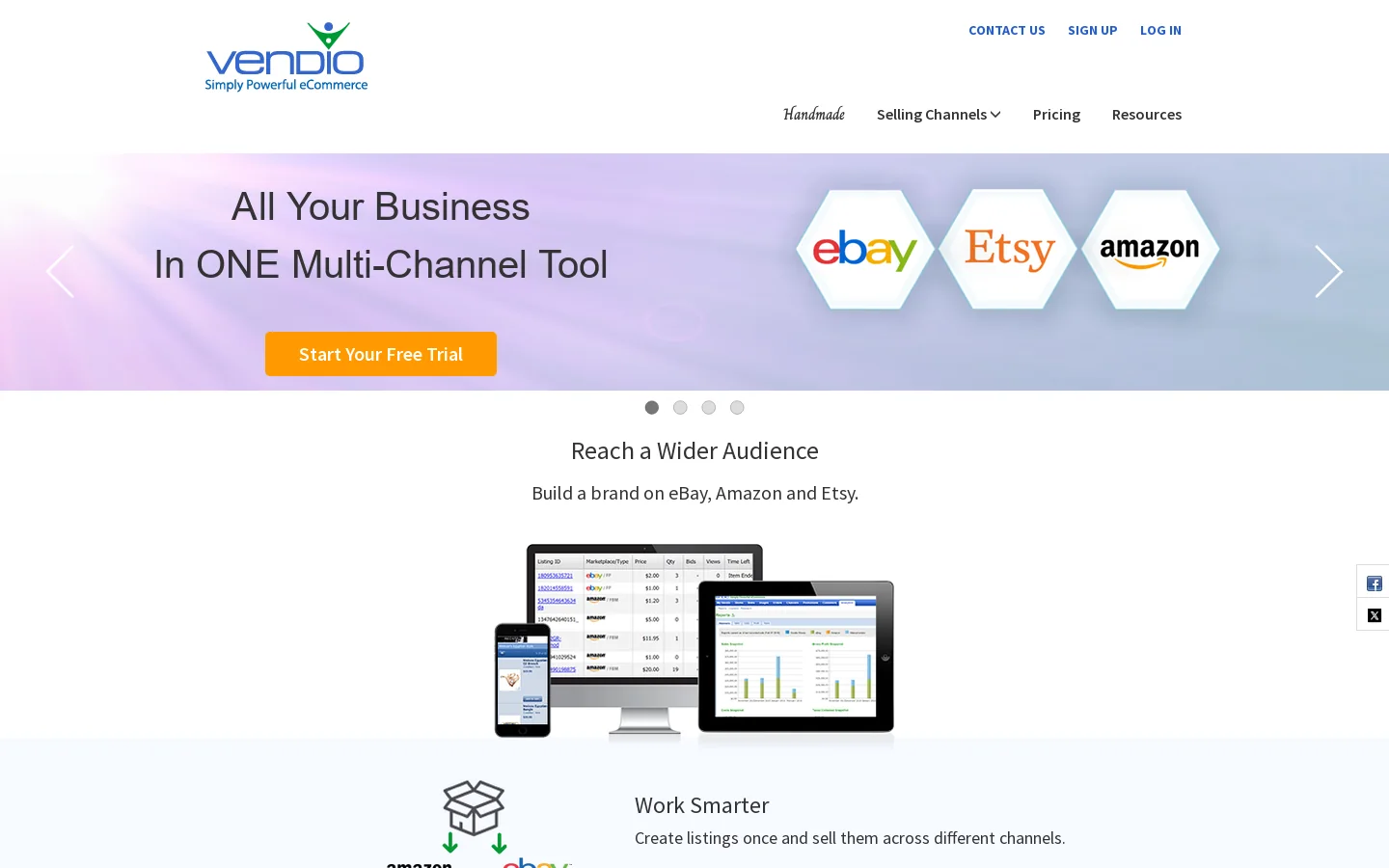 Ecommerce Software Solutions w/ Vendio Homepage screenshot