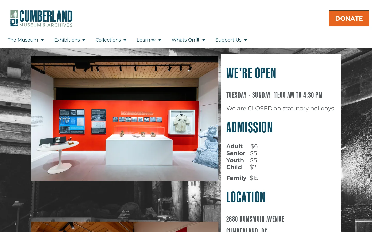 Cumberland Museum and Archives Homepage screenshot
