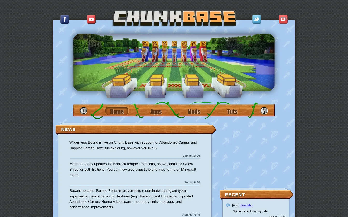 Chunk Base Homepage screenshot
