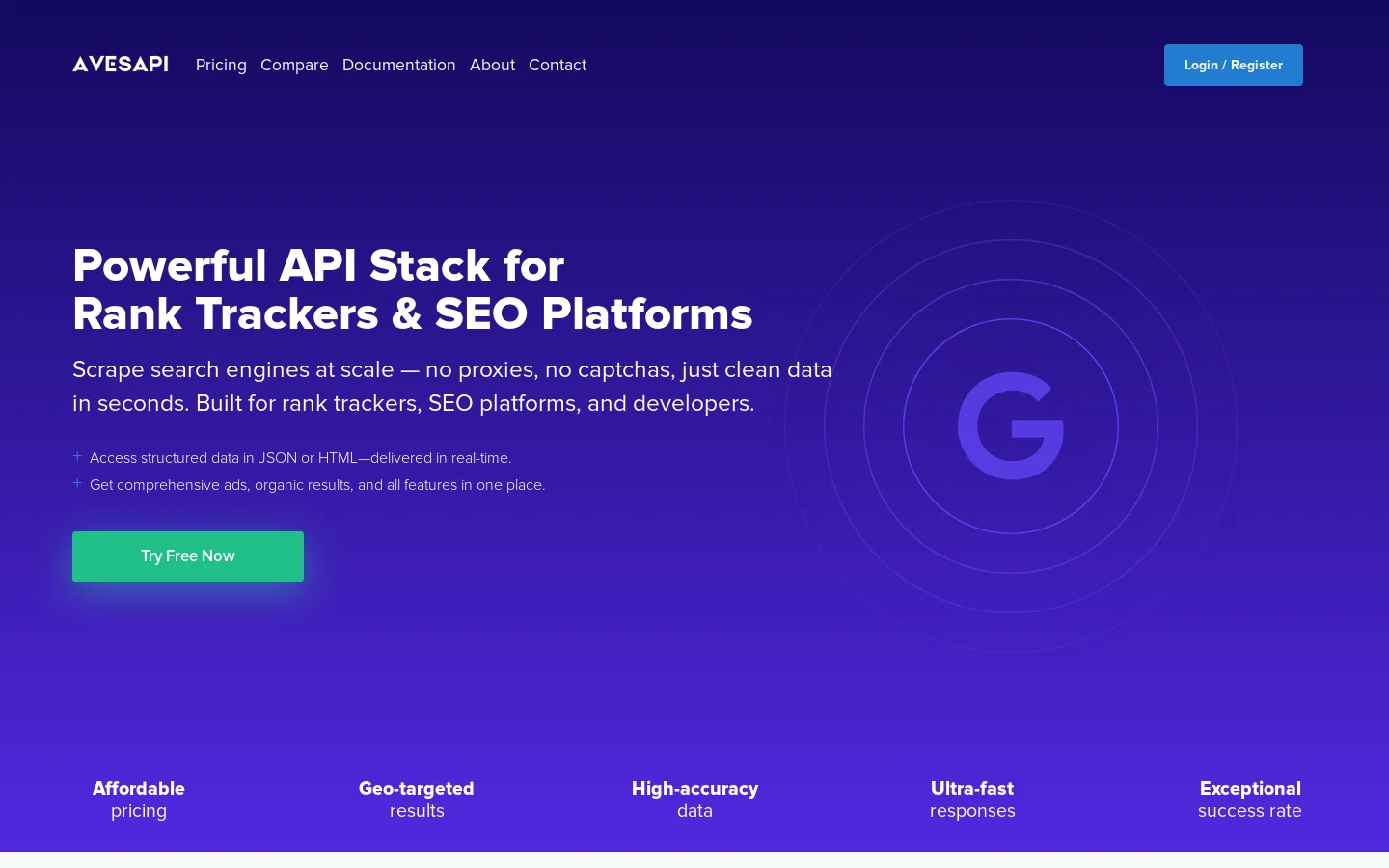 SERP API for Rank Trackers & SEO Tools Homepage screenshot