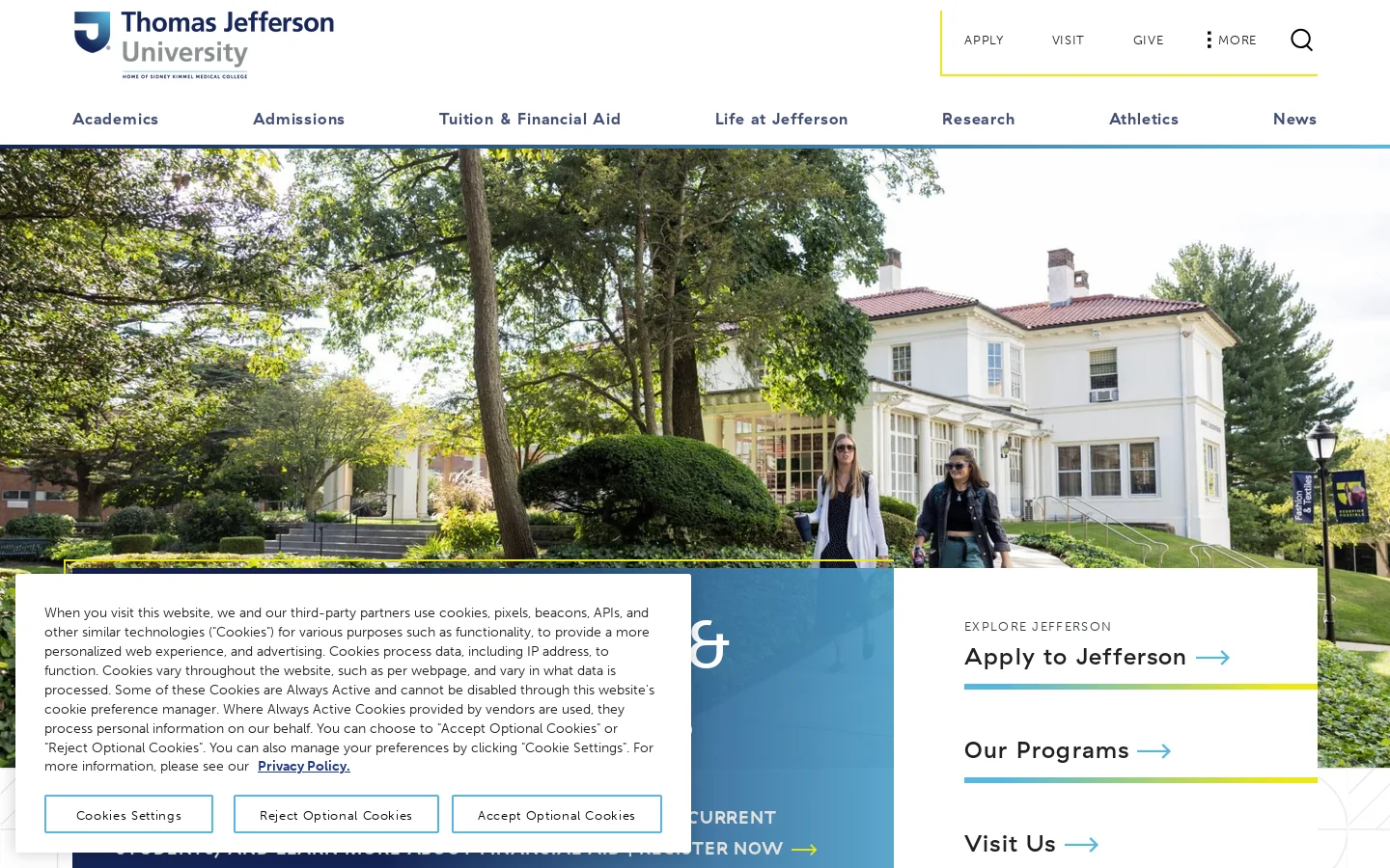 Thomas Jefferson University Homepage screenshot