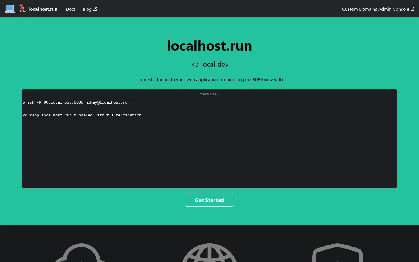localhost.run Homepage screenshot