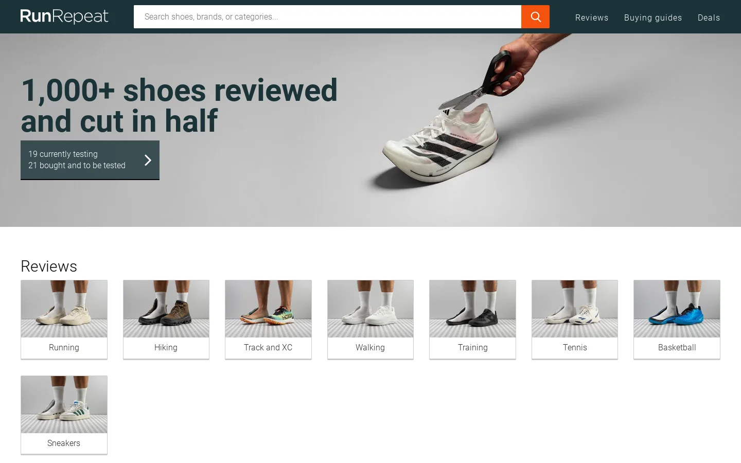 RunRepeat Homepage screenshot