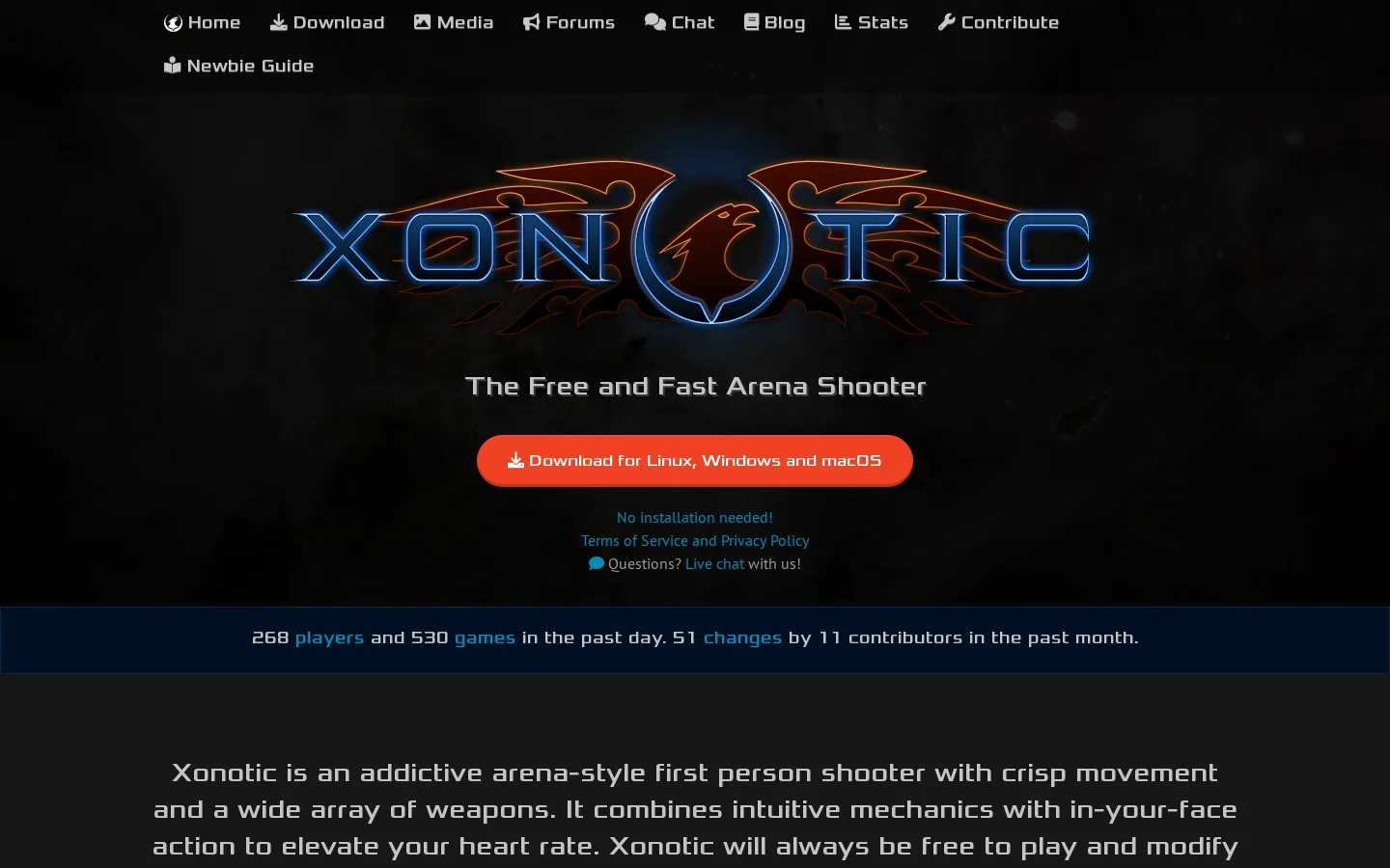 Xonotic Homepage screenshot