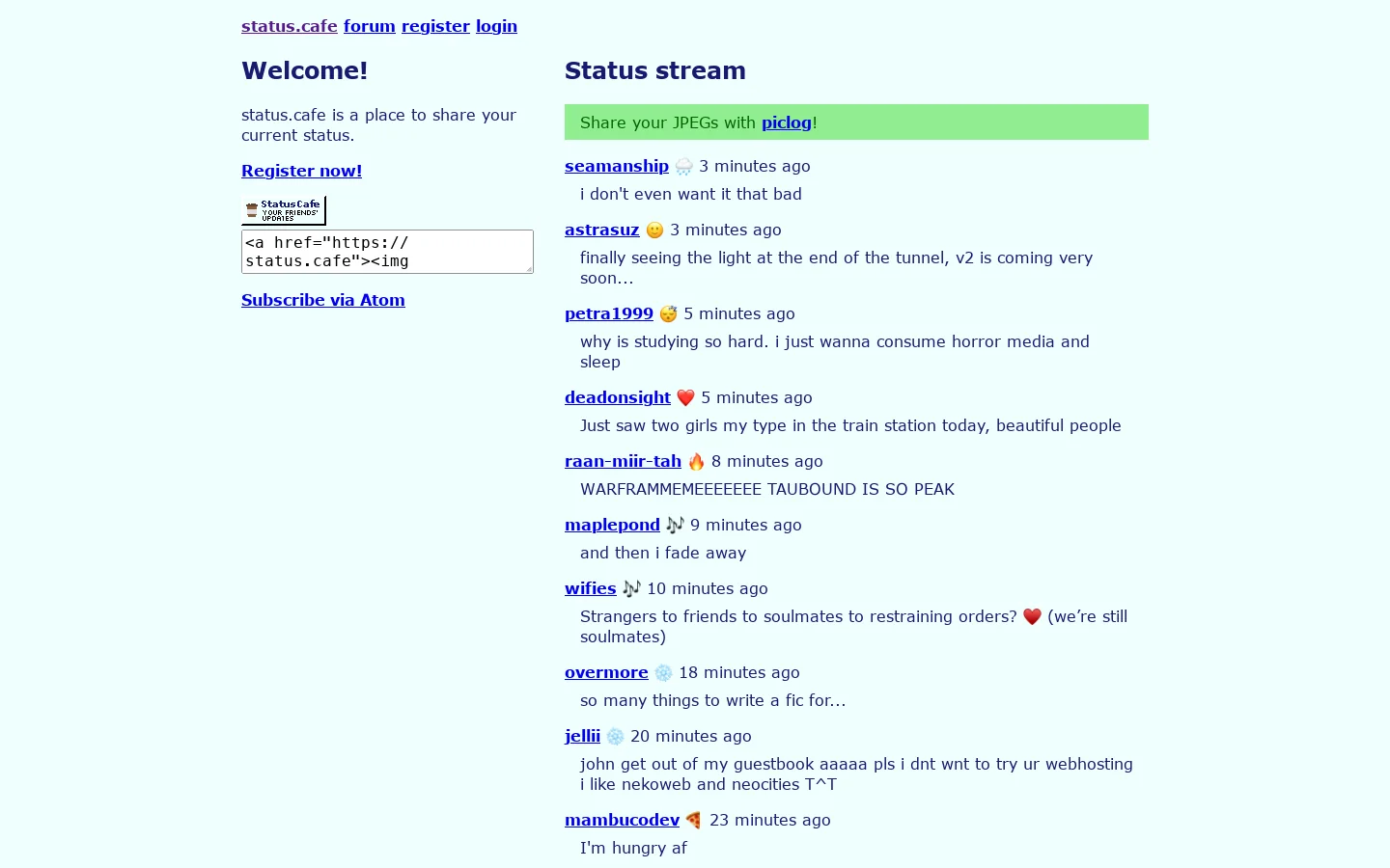 Status Cafe Homepage screenshot