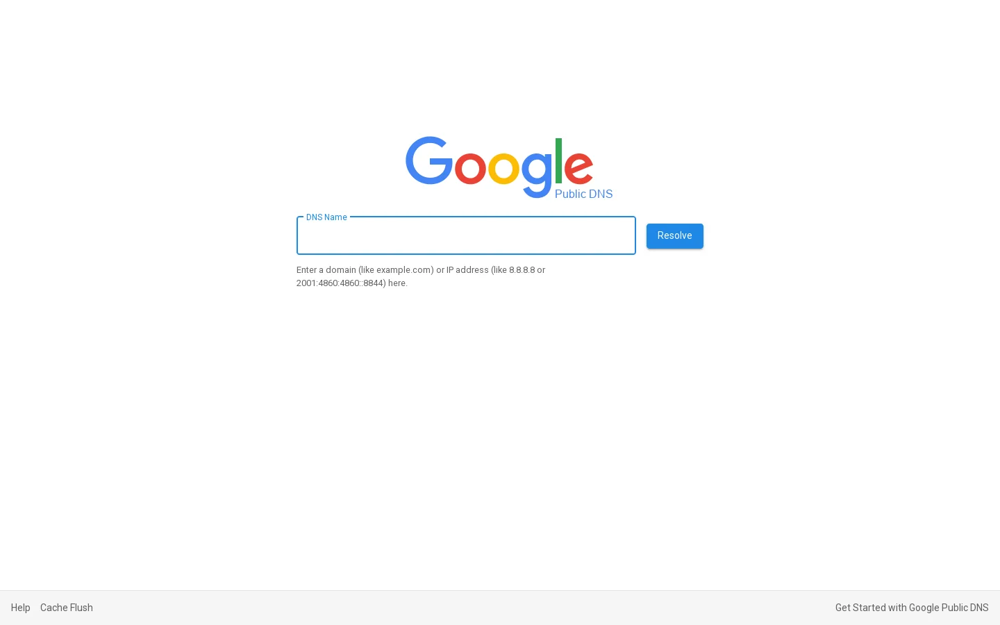 Google Public DNS Homepage screenshot