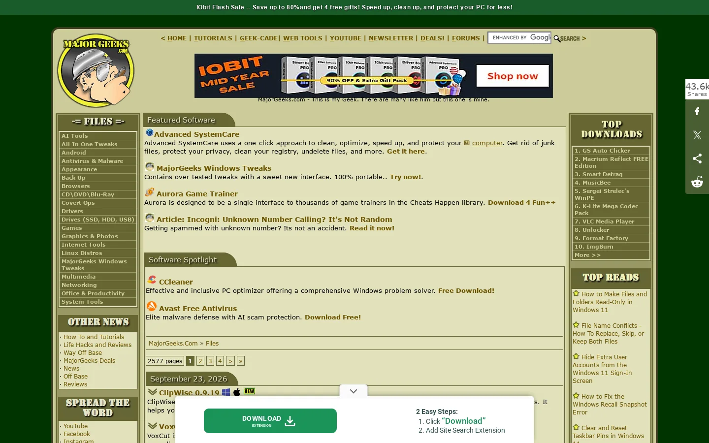 MajorGeeks Homepage screenshot