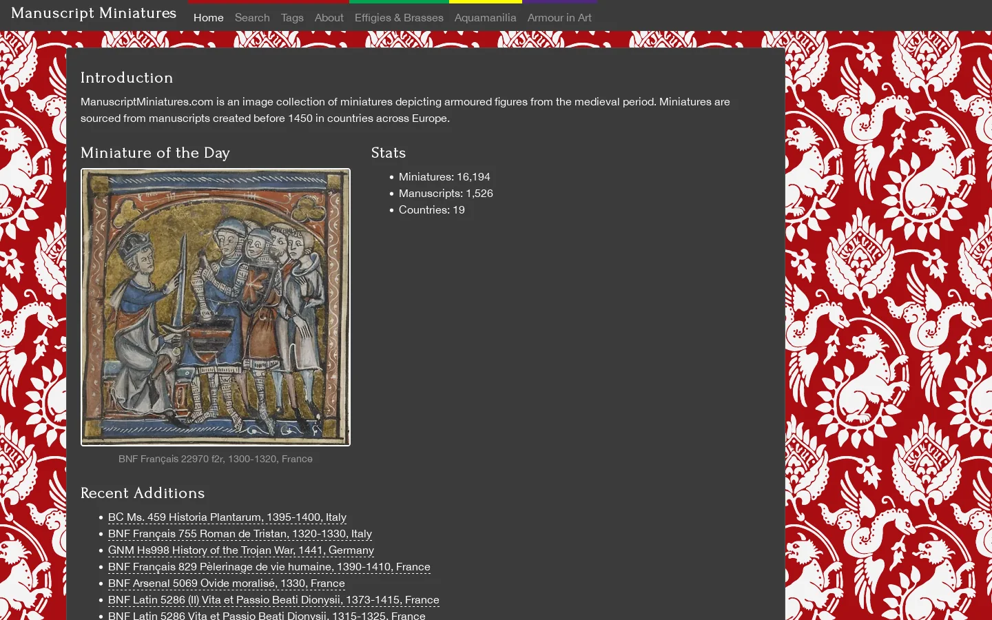 Manuscript Miniatures Homepage screenshot