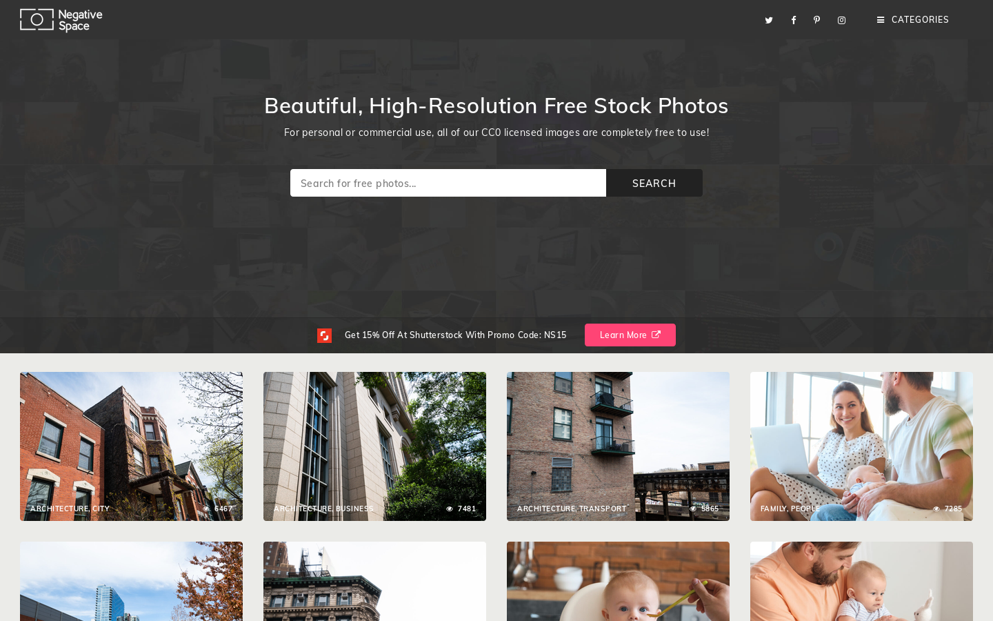 NegativeSpace Homepage screenshot
