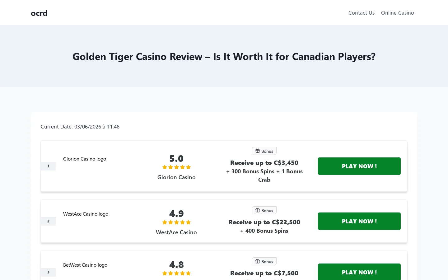 I Tested Golden Tiger Casino for You | Honest 2026 Review Homepage screenshot