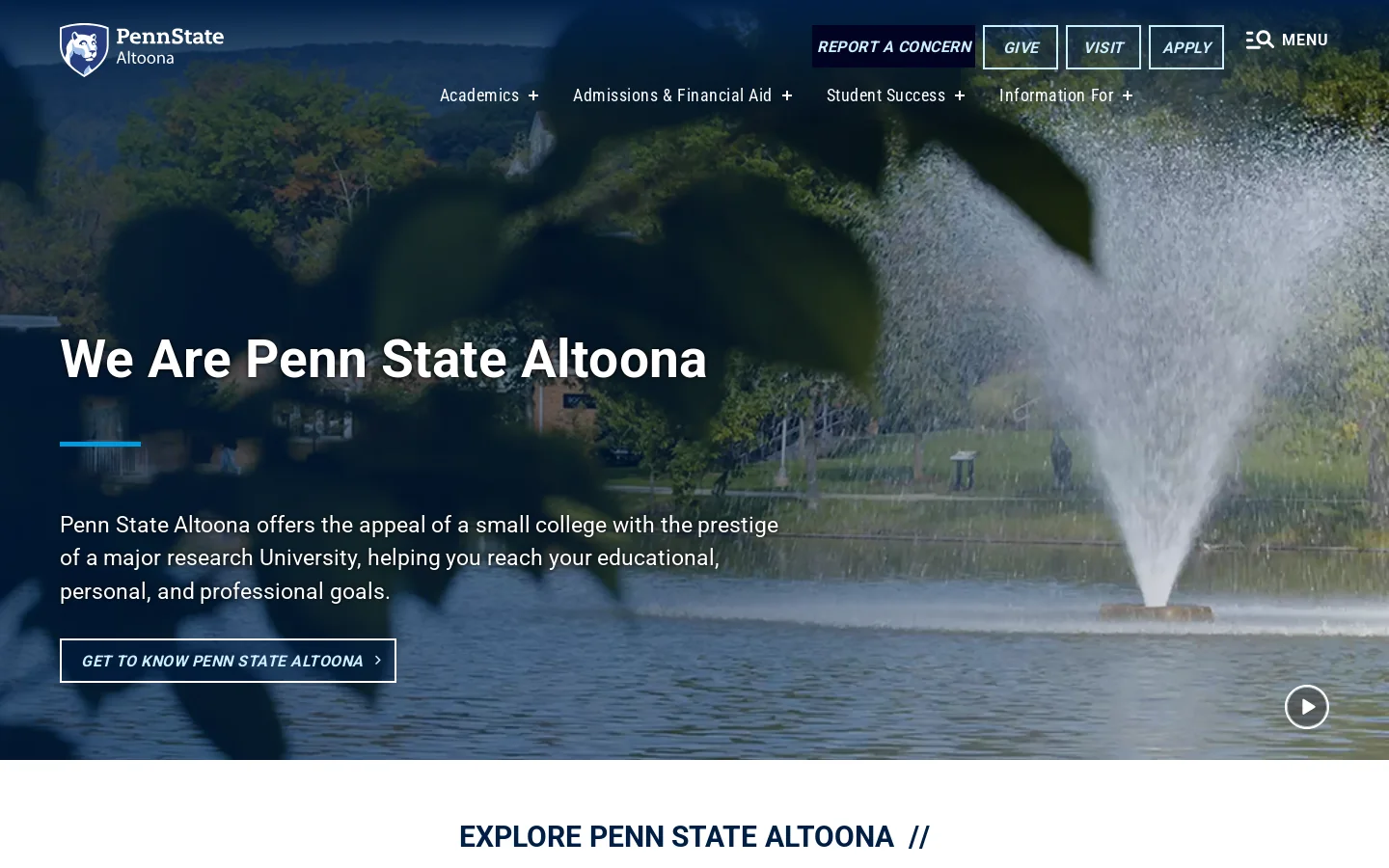 Penn State Altoona Homepage screenshot