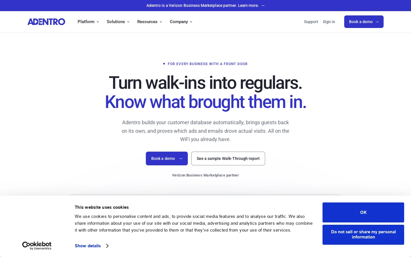 Adentro Homepage screenshot