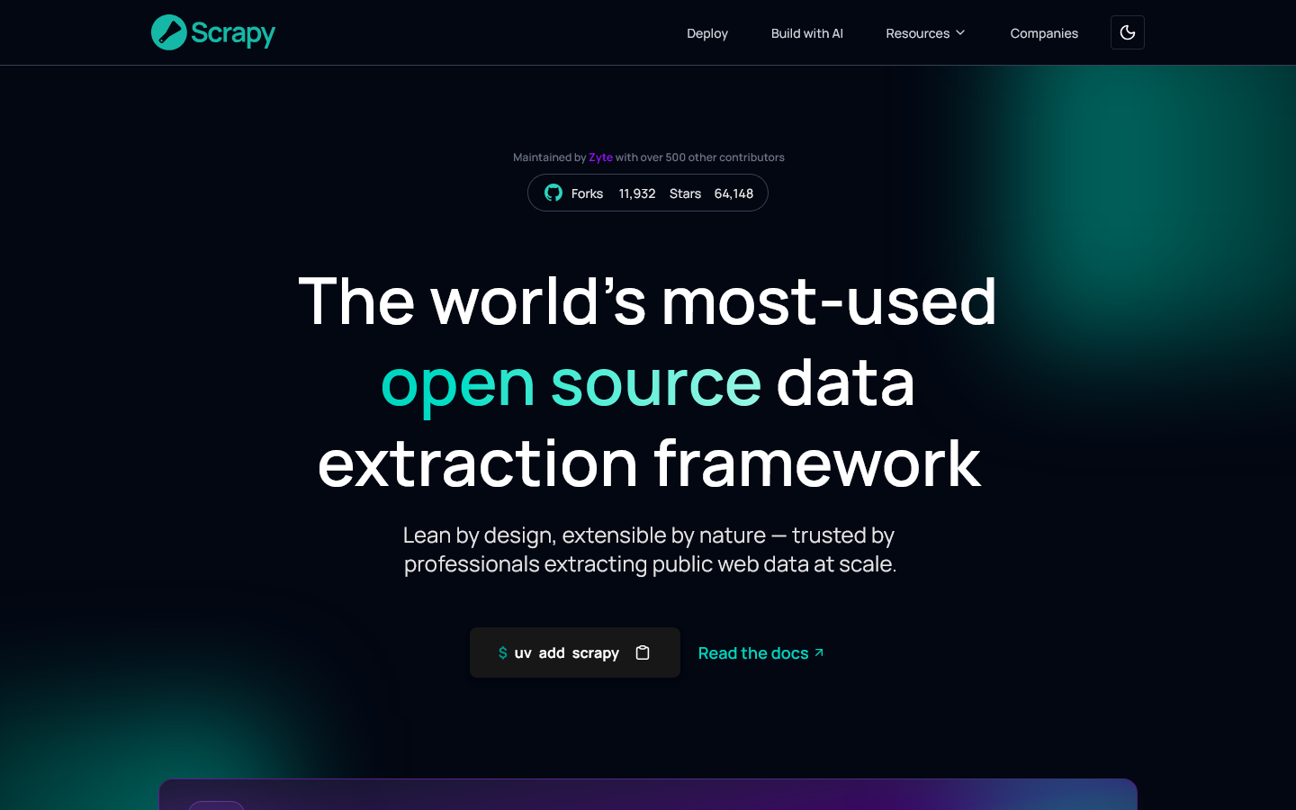 Scrapy Homepage screenshot