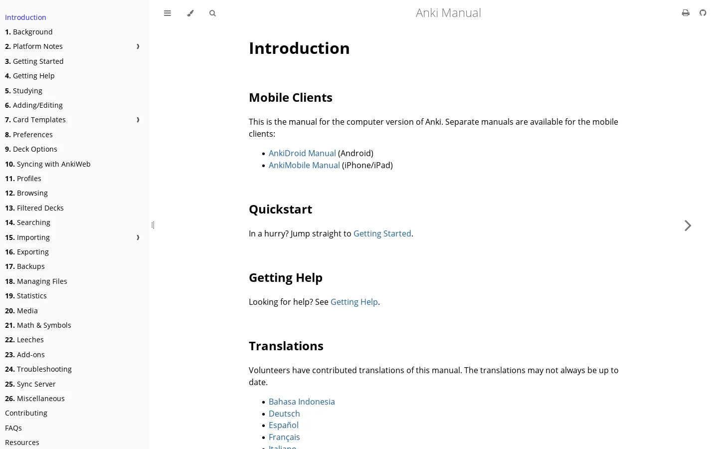Introduction - Anki Manual Homepage screenshot